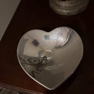 Heart-Shaped Decorative Metal Dish - Silver Tone
